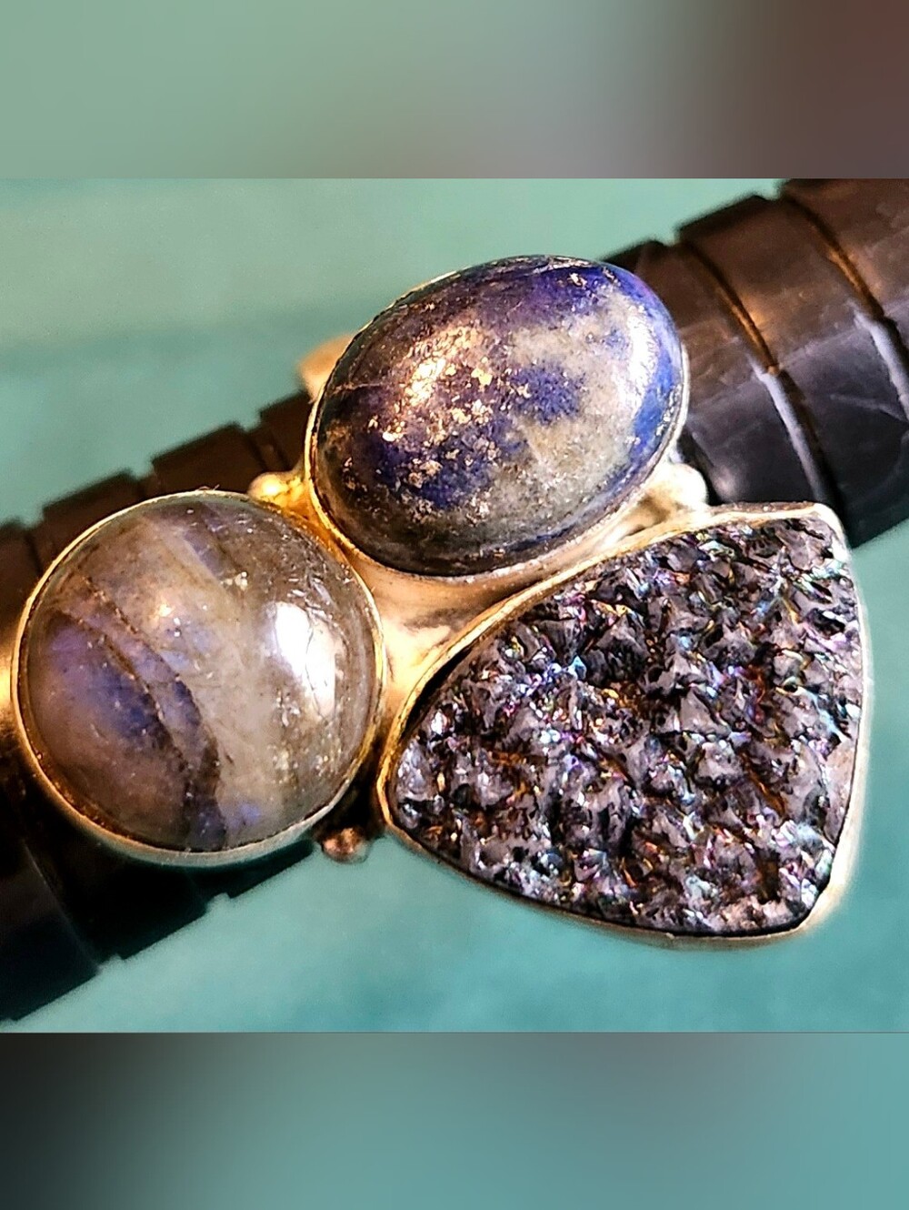 Handcrafted 925 Sterling Silver Ring w/ Druzy, Labradorite, & Lapis Lazuli